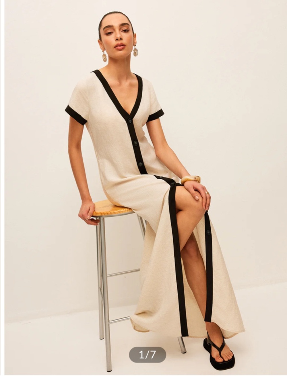 Commense Linen and Cotton Cream Maxi Dress - Picture 2 of 6